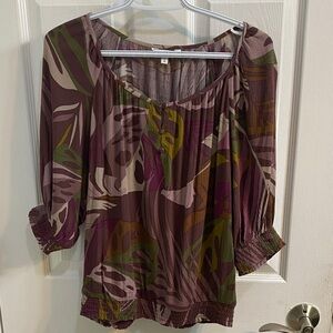 Reitmans Burgundy Green Flowy Boho Fall Blouse Work Office Women’s Size Medium
